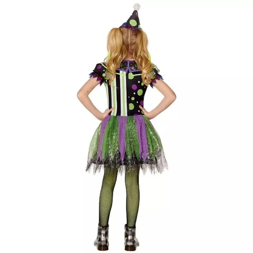 Girls Clown Costume Small Neon Glow In the Dark Halloween Dress Up
